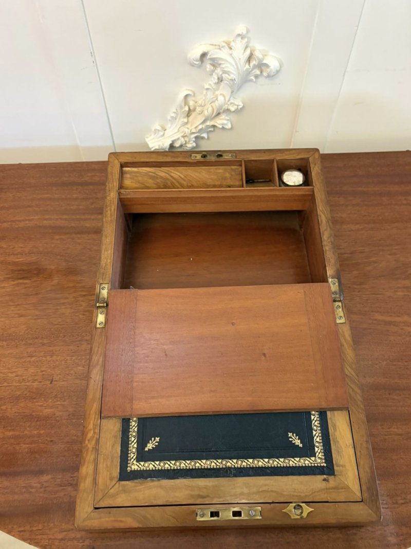 Antique Victorian Figured Walnut Writing Slope / Lap Desk with Fitted Interior - Image 8